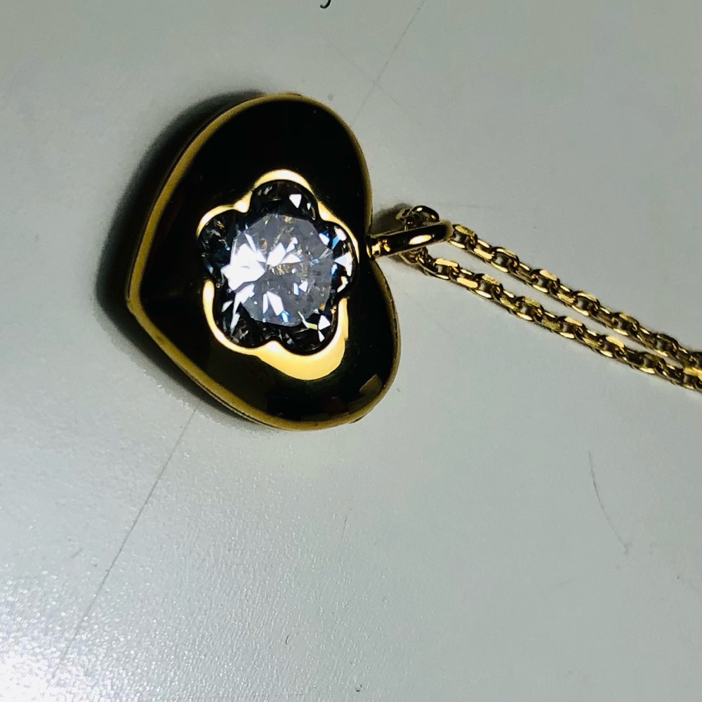 Gold Plated Heart Pendant Necklace with Cubic Zirconia